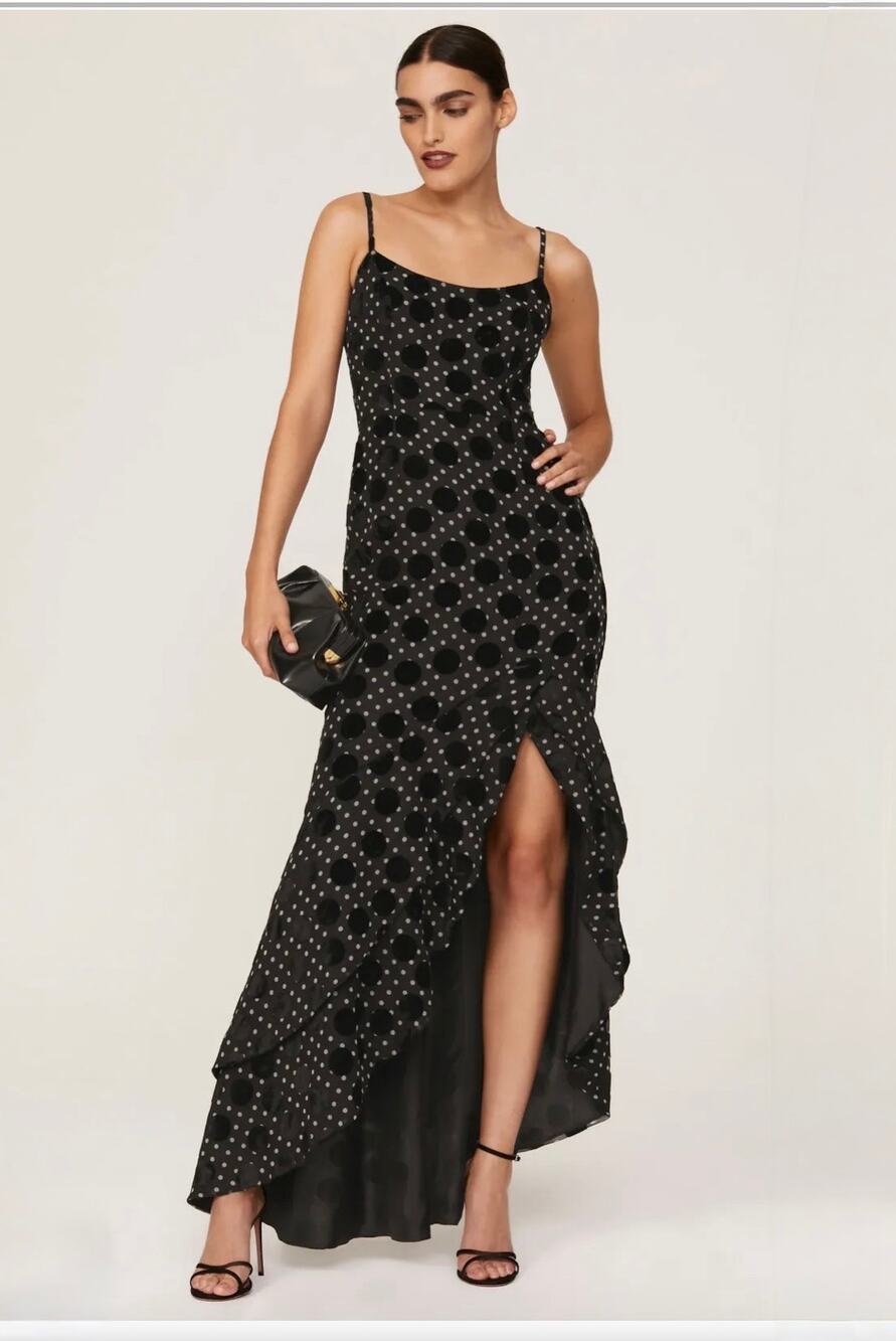 Hutch Malia Gown black polka dot maxi dress Size 0